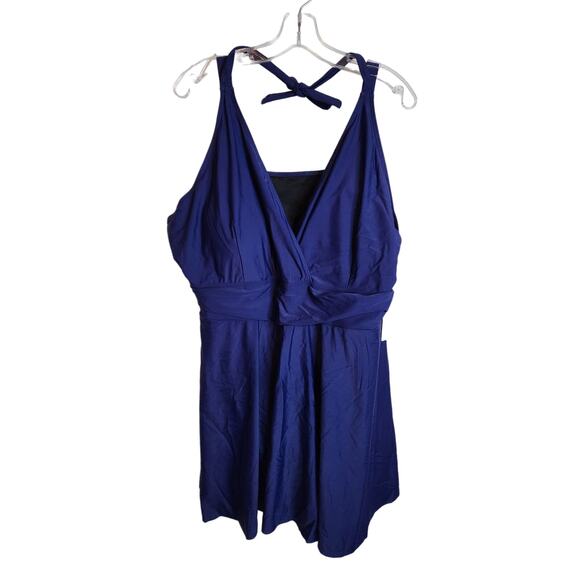 BloomChic Solid Ruffle Hem Empire Waist Halter Neck Swim Dress, NWT, 4X - Picture 2 of 7